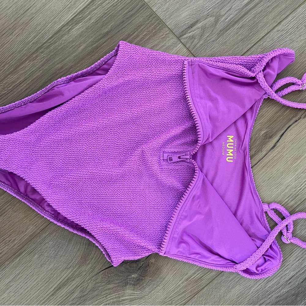 Show Me Your MuMu Ultra Violet Scrunch Zip One-Piece Swimsuit - Picture 3 of 6